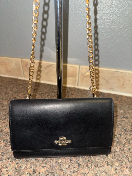 Coach Handbags - Coach Black Leather Chain Crossbody Wallet on chain